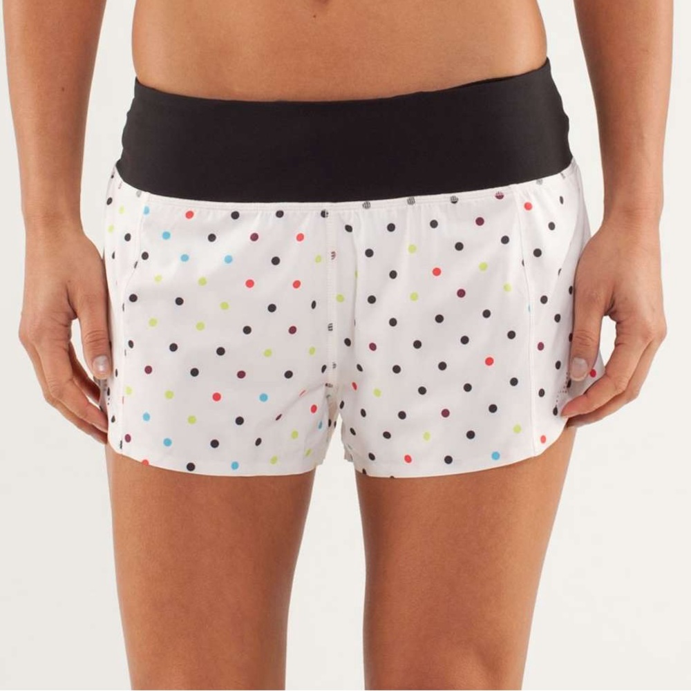 lululemon athletica White Polka Dot Athletic Shorts with Black Waistband
